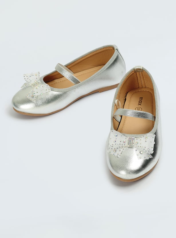 Girls Metallic Ballerinas with Bow