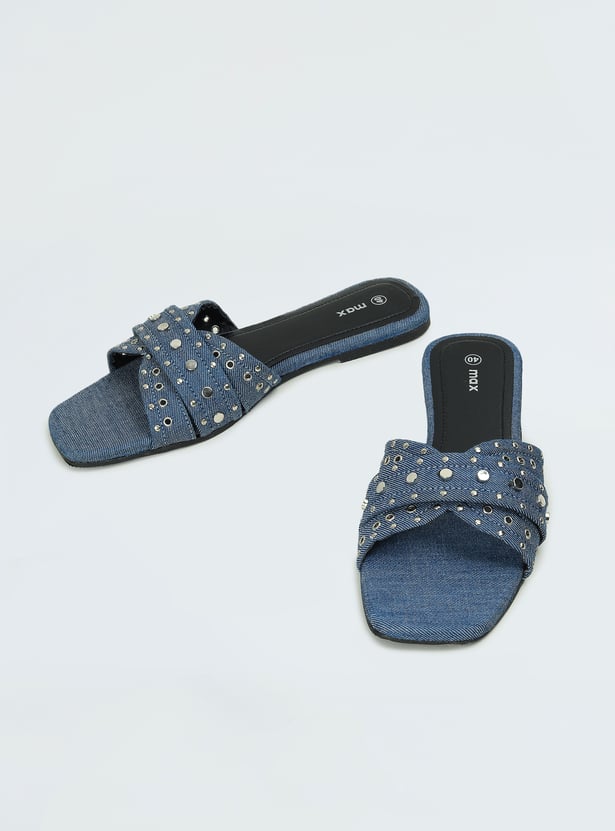 Women Embellished Denim Flat Sandals