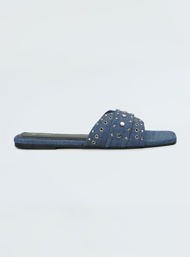 Women Embellished Denim Flat Sandals