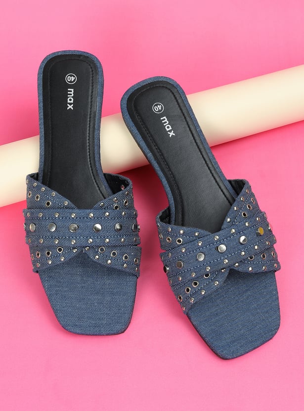 Women Embellished Denim Flat Sandals