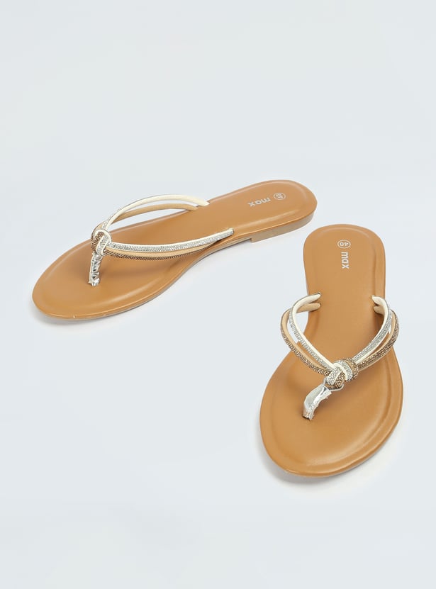 Women Embellished V-Strap Flat Sandals