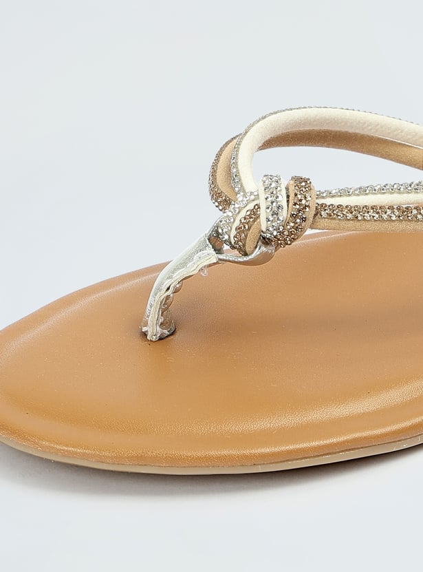 Women Embellished V-Strap Flat Sandals