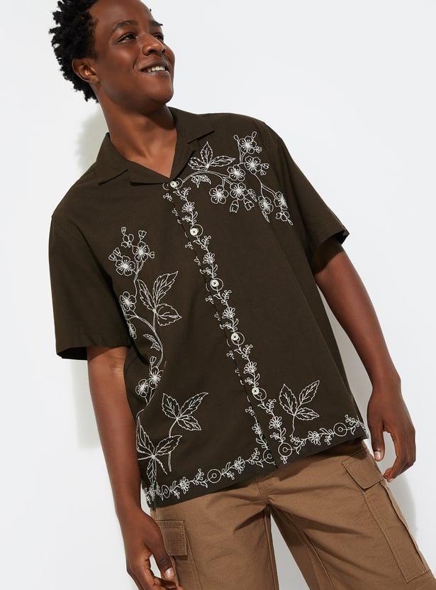Buy URB_N Men Embroidered Oversized Resort Shirt Online at just Rs