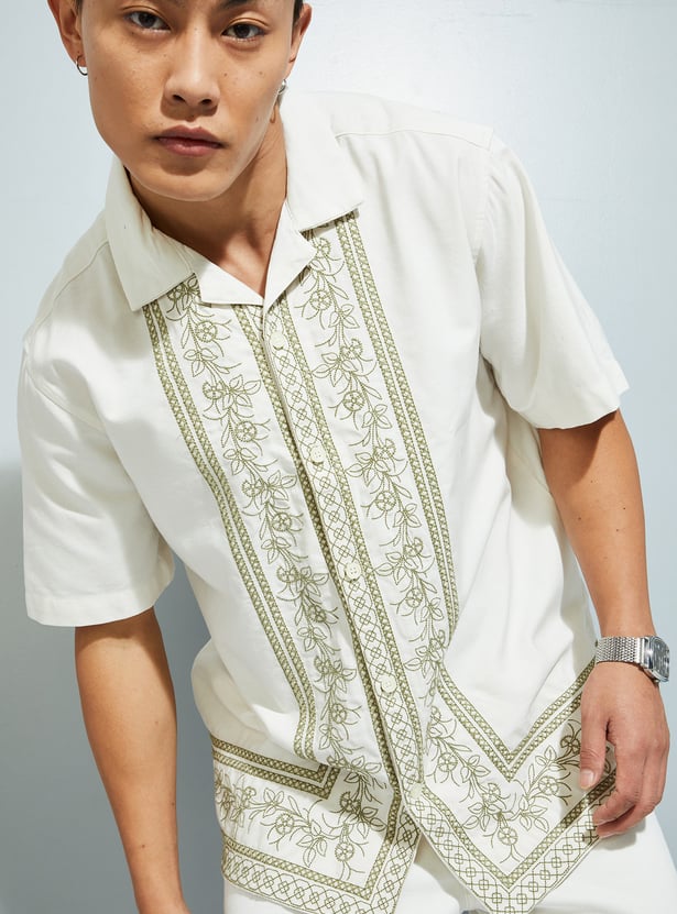 URB_N Men Oversized Embroidered Resort Shirt