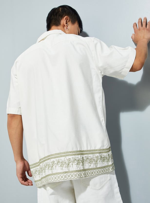 URB_N Men Oversized Embroidered Resort Shirt