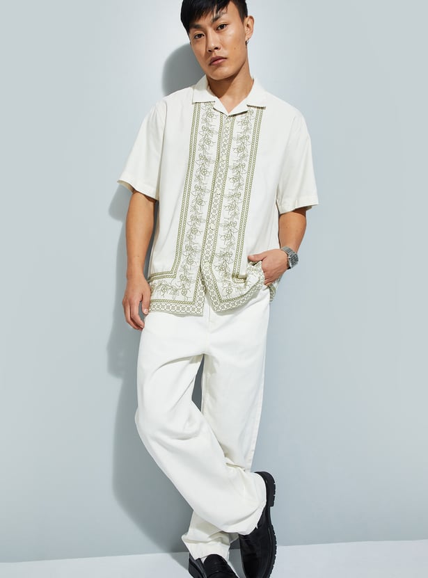 URB_N Men Oversized Embroidered Resort Shirt