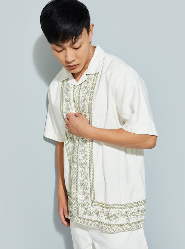 URB_N Men Oversized Embroidered Resort Shirt