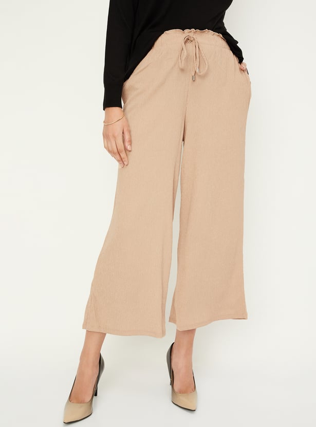 Women Textured Knit Flared Trousers