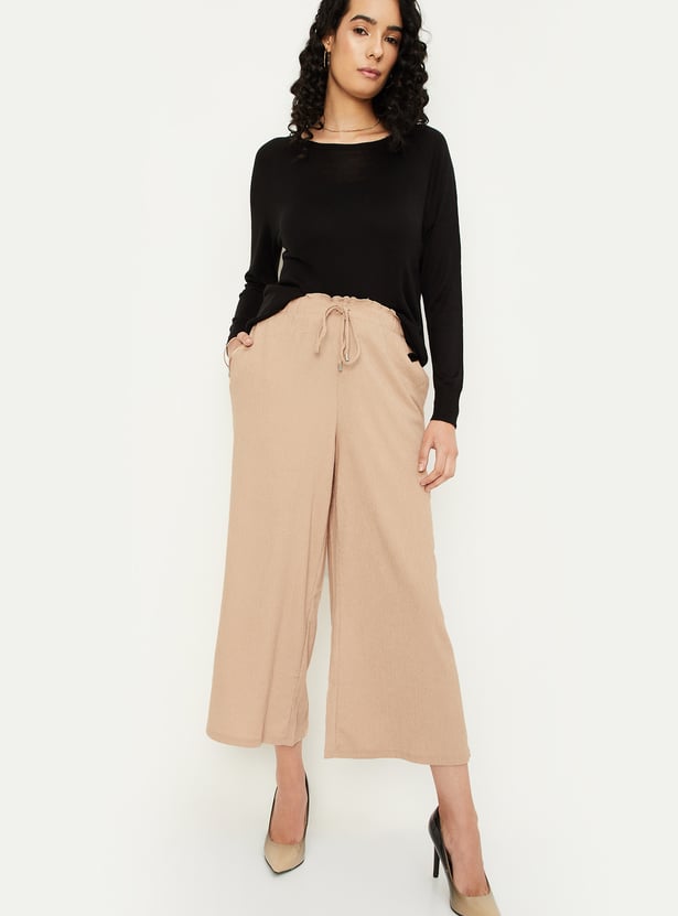 Women Textured Knit Flared Trousers