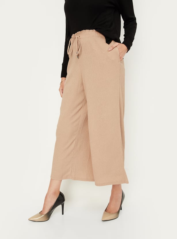 Women Textured Knit Flared Trousers