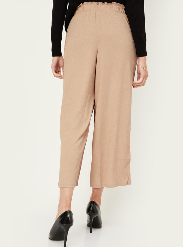 Women Textured Knit Flared Trousers