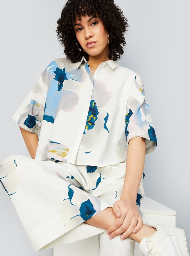 Women Printed Cropped Shirt