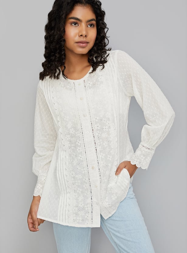 Women Schiffli Shirt Style Top