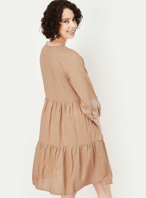 Womens Embroidered A-Line Nightdress - Carbon Grey