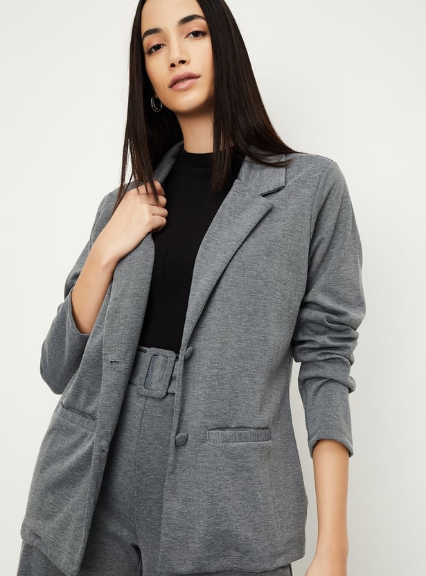 Women Solid Knit Formal Blazer