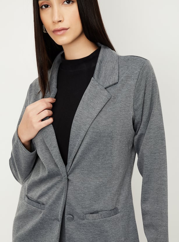 Women Solid Knit Formal Blazer