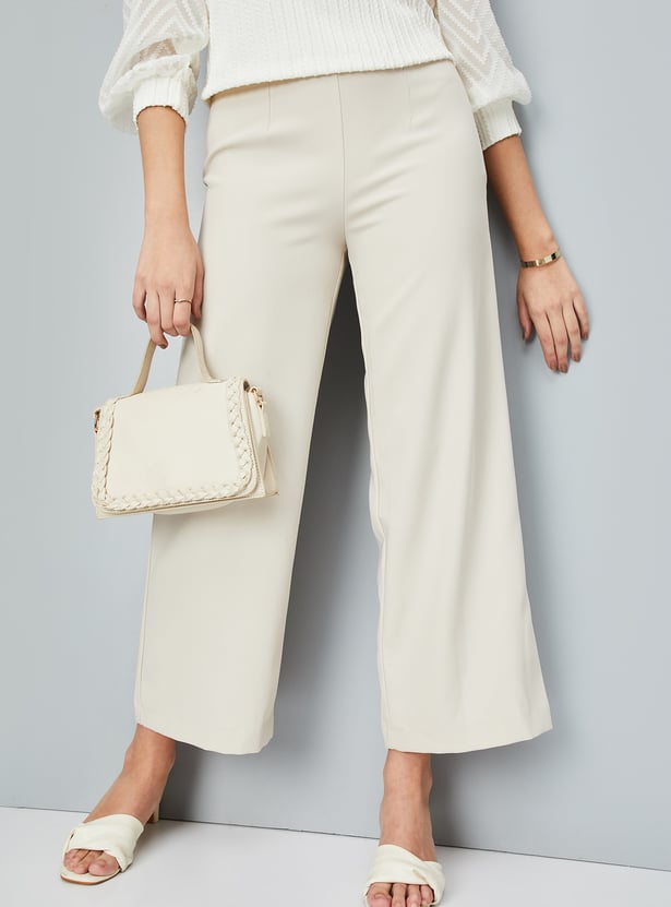 Women Solid Wide Leg Formal Trousers