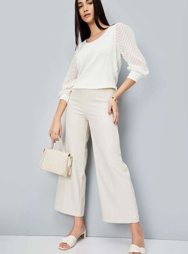 Women Solid Wide Leg Formal Trousers