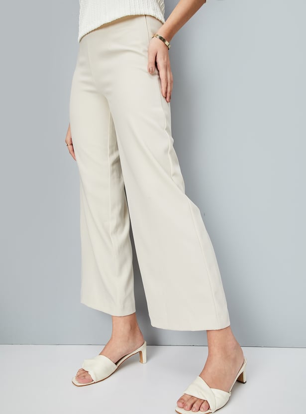 Women Solid Wide Leg Formal Trousers