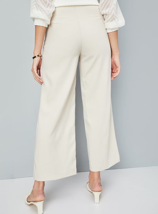 Women Solid Wide Leg Formal Trousers