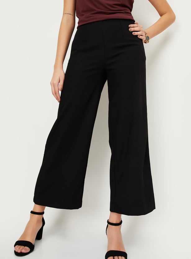 Women Solid Wide Leg Formal Trousers