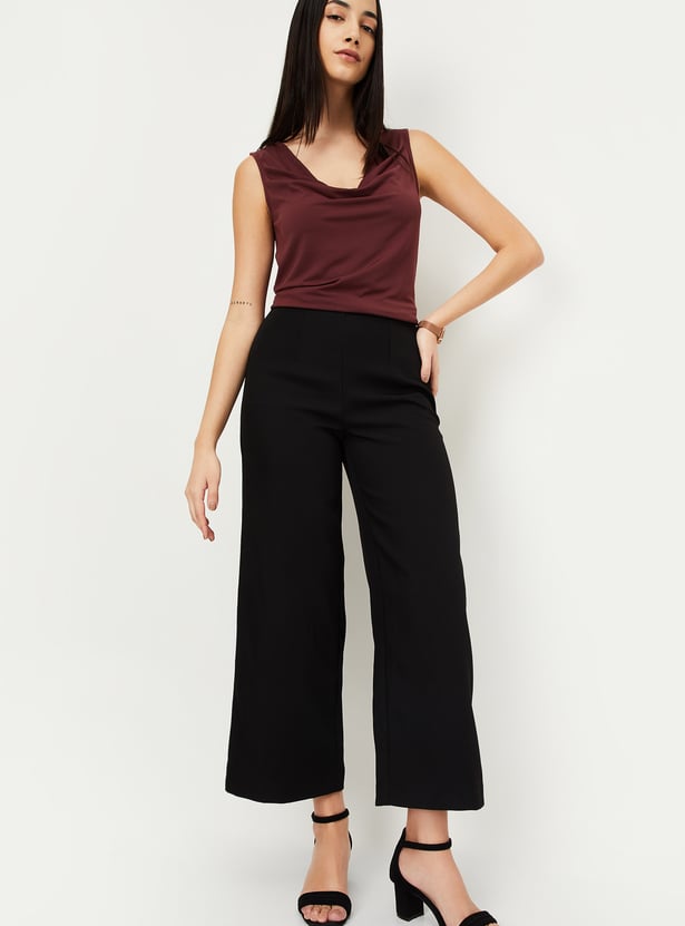 Women Solid Wide Leg Formal Trousers