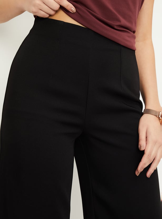 Women Solid Wide Leg Formal Trousers