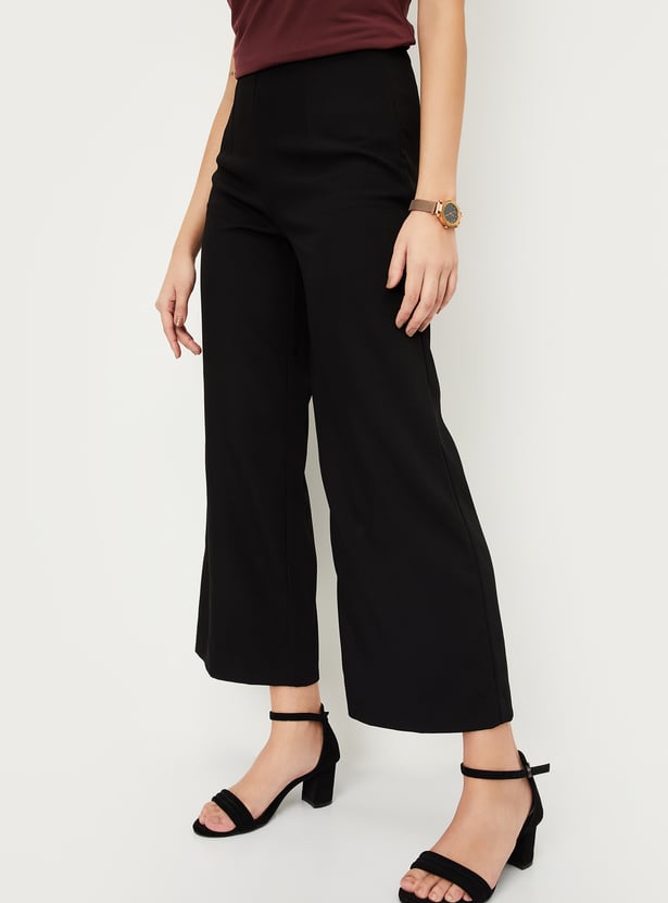 Women Solid Wide Leg Formal Trousers