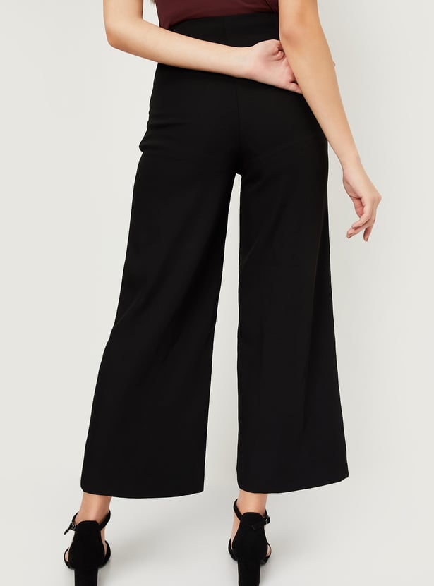 Women Solid Wide Leg Formal Trousers