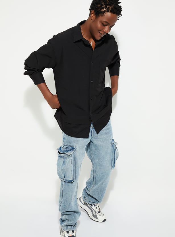 Buy URB_N Men Oversized Solid Shirt Online at just Rs. 1499.0