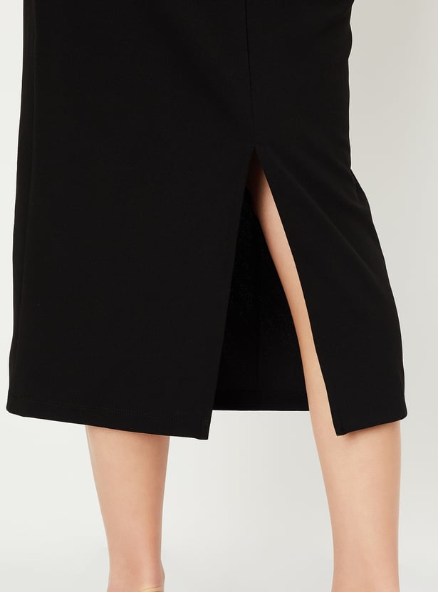 Women Solid Knit Pencil Skirt