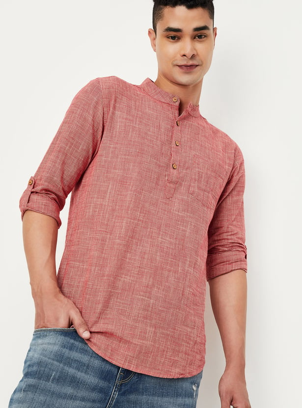 Men Houndstooth Woven Short Kurta