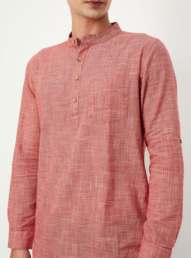 Men Houndstooth Woven Short Kurta