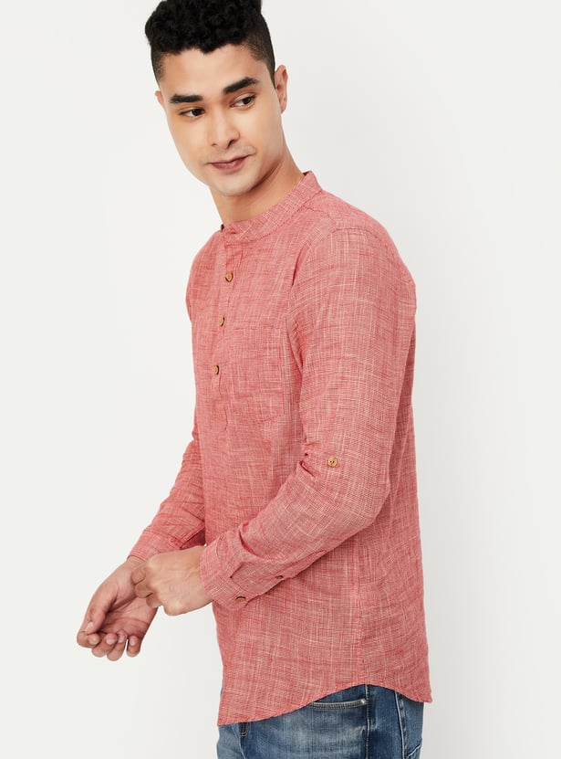 Men Houndstooth Woven Short Kurta