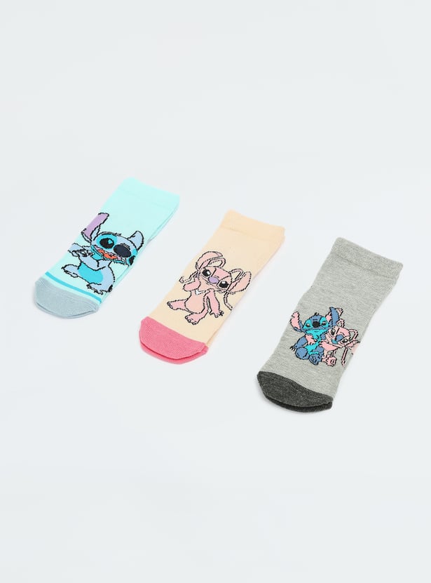 Girls Lilo & Stitch Printed Socks - Pack of 3