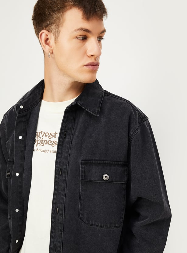 Men Oversized Faded Denim Shirt