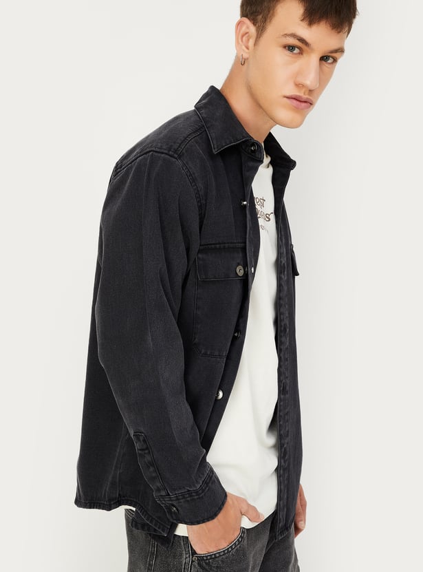 Men Oversized Faded Denim Shirt