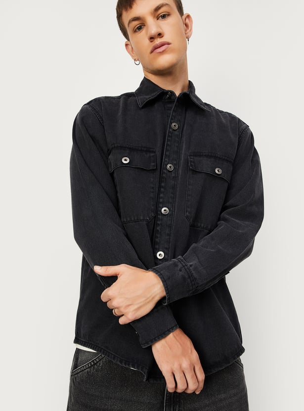 Men Oversized Faded Denim Shirt