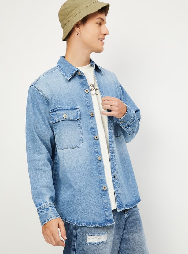 Men Oversized Faded Denim Shirt