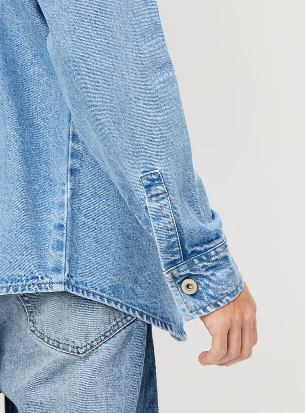 Men Oversized Faded Denim Shirt