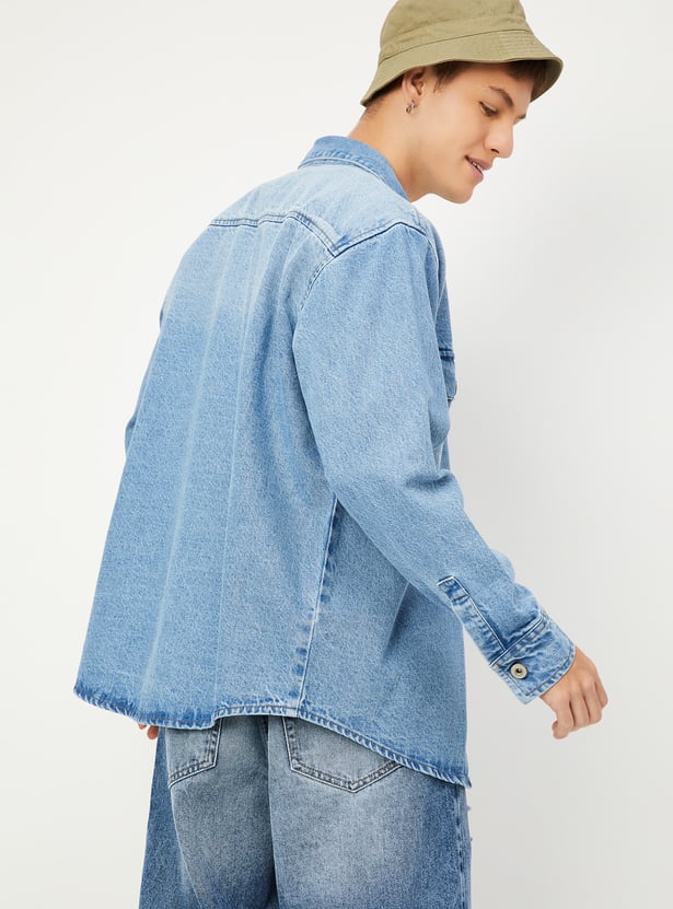 Men Oversized Faded Denim Shirt