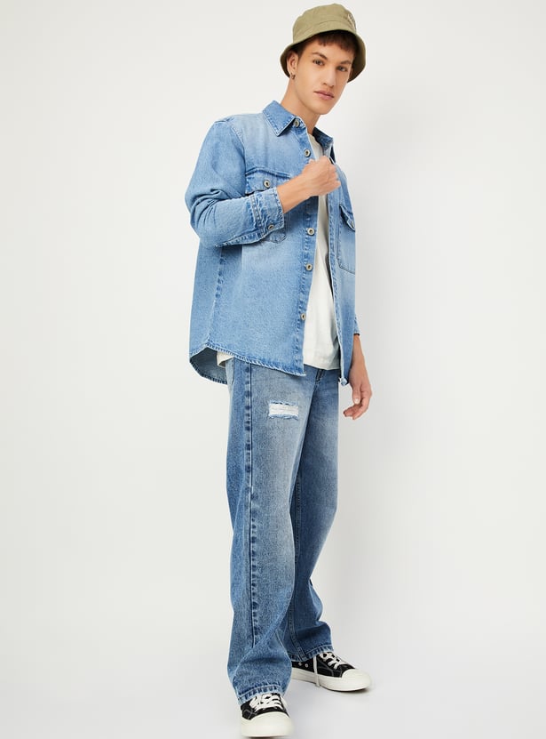 Men Oversized Faded Denim Shirt