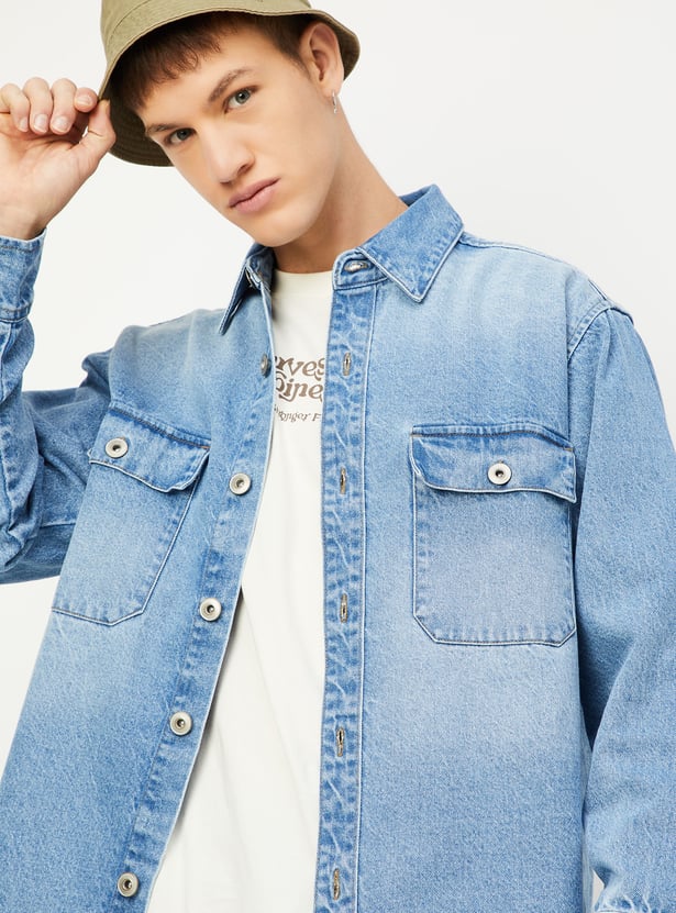 Men Oversized Faded Denim Shirt