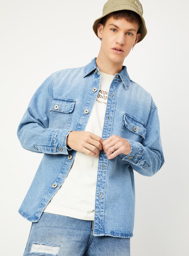 Men Oversized Faded Denim Shirt