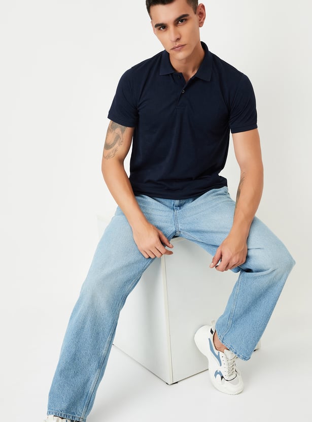 Men Slim Fit Knitted Polo T-shirt