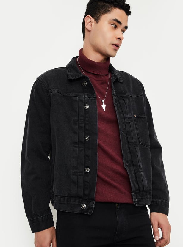 Men Solid Denim Jacket