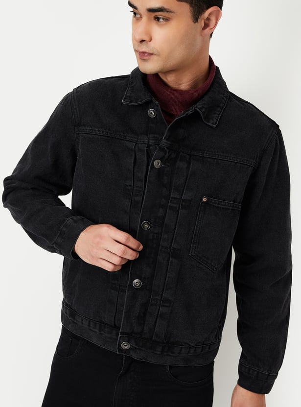 Men Solid Denim Jacket