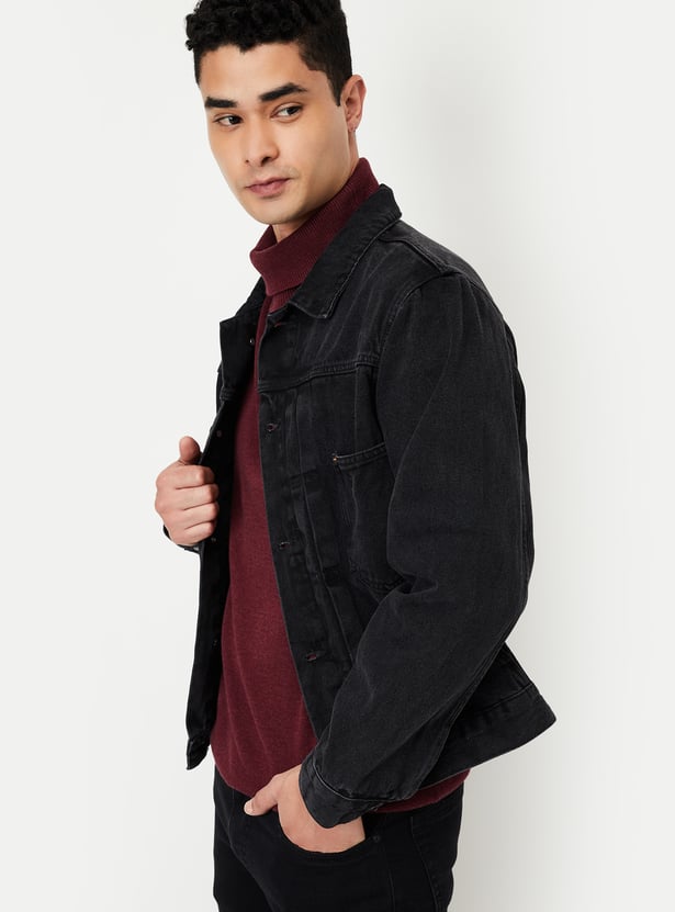 Men Solid Denim Jacket