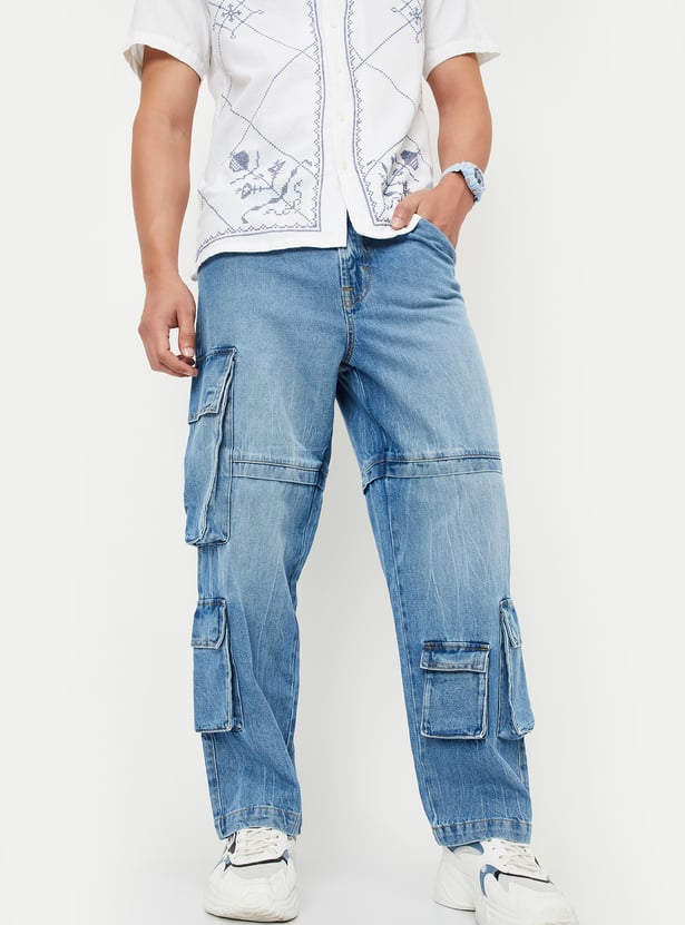 Men Washed Cargo Jeans