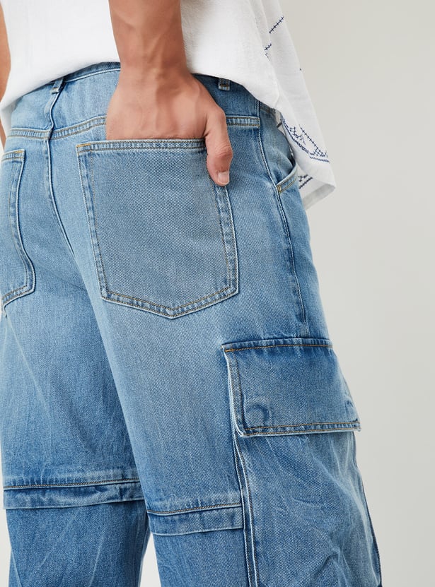 Men Washed Cargo Jeans